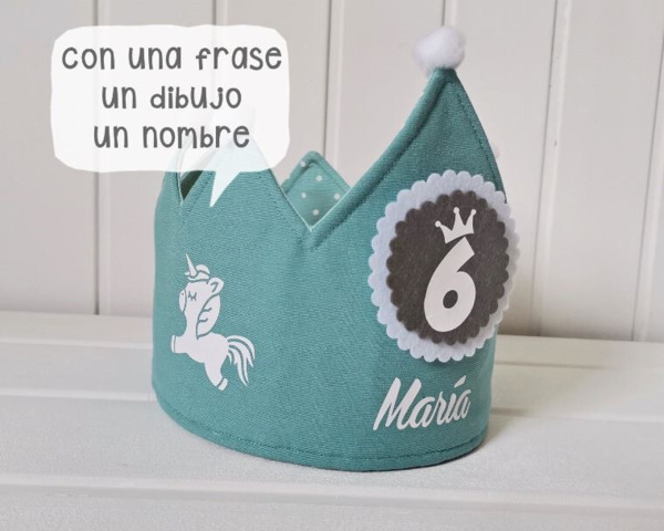 Corona de cumpleaños AZUL personalizada y reversible (12)